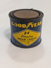 Vintage Goodyear Simplug Repair Cement Tin 1950s Rubber Solution Sign Can picture