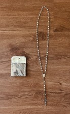 VTG 1965 Sterling Silver Crystal Rosary & Whiting Davis Pouch Set Maker Marked picture