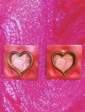 Vtg Pink Enamel Gold Metal 2 pack Heart Picture Frame Easel Stand Valentine Gift picture