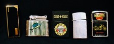 5 VINTAGE CIGARETTE LIGHTERS~TOBACCIANA~HARLEY DAVIDSON~GUNS N ROSES~CALIBRA picture