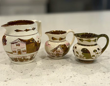 Old Castle Scenic Landscape Ceramic Creamer Handle Spout White Brown PB103 picture