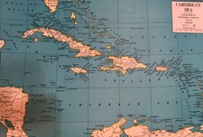 Vintage 1945 WORLD WAR 2 ERA CARIBBEAN ISLANDS MAP  Estate Sale picture