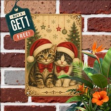 Holiday Kittens Playing With Ribbons Festive Plaque Retro Metal Tin Sign 8x12 picture