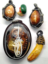 5 Pcs Vintage Thai Amulet Lot Mixed Occult Magic Charm Lucky Fortune Talisman picture