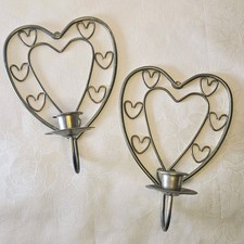 Brass Plated Metal Heart Candle Holder Wall Sconces VTG 8