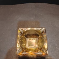 Vintage Amber Glass Small Square Ashtray. Rare Size 3.5” picture