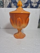 Mid 20th Century L E Smith Bittersweet Glass Lidded Jar Orange Swirl Slag picture