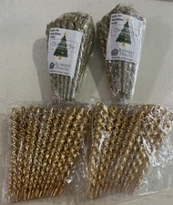 96 Vtg Shiny/Glitter Gold Twisted Hard Plastic Icicle Christmas Ornaments 5” picture