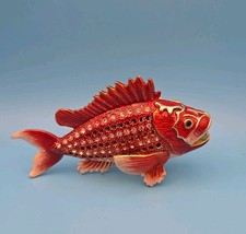 Keren Kopal Red Fish with Gold Plating Trinket Box F1167 Austrian Crystals 2016 picture