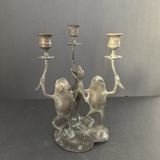 Vintage SPI Bronze Dancing Frogs Candlestick Holder Vase Heavy picture