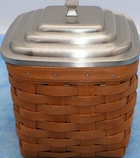 Longaberger Small Square Canister Basket, Aluminum Lid 6.25 Inch picture