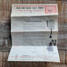 Vintage Original Astatic Model 539 Features and Specifications Sheet picture