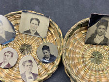 Unique set of Vintage Antique Tin Type Photos 1 signed on back in little basket picture