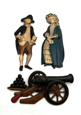 Sexton Cast Metal George Washington, Colonial Woman, Cannon Wall Hanging - Vtg. picture