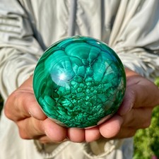 2.51LB Rare Natural Malachite quartz hand Carved sphere Crystal Healing Gem ball picture