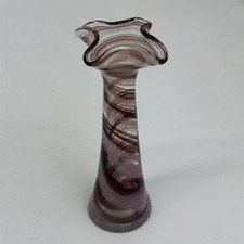 Hand Blown Glass Purple And Pink Spiral Vase With Ruffled Rim 6.75 Inch picture