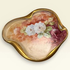 Vtg Limoges Coronet Trinket Tray signed A. Braussillon Roses Gold Hand Painted picture
