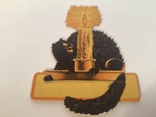 VINTAGE HALLOWEEN DENNISON CAT CANDLESTICK WITH FACES PLACE CARD NOT WRITTEN ON picture