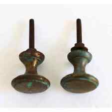 Antique Brass Drawer Knobs Pulls Hardware Set of 2 with Patina Verdigris 1950's picture