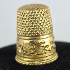 Vintage Gold Tone Embossed Thimble Ducks Landscape Nature Collectible Sewing picture