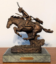 Frederic Remington Cheyenne Bronze Sculpture Native American Horse Marble Base picture
