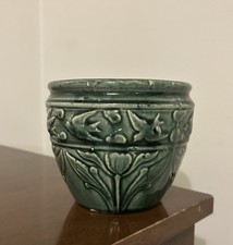 RARE 1917 Brush McCoy Flying Birds & Tulips Green Jardiniere Planter #239 CRACK picture