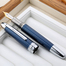 Majohn P136 Piston Fountain Pen EF/F / Flex  Nib, Brass & Blue Carbon Fiber picture