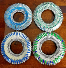 Lot of 4 Vintage Cigarette Pack Wreaths Folded Origami Candle Ring Tramp Art  picture