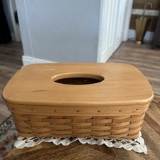 Longaberger 2000 Long Woven Tissue Box Basket & Wood Lid picture