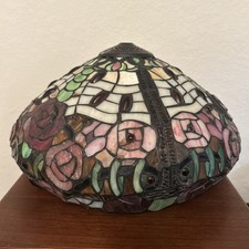 Tiffany Style Stained Glass Lamp Shade 16” Floral Rose Replacement Shade As Is picture