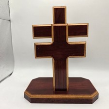 Handcrafted Wooden Double Cross Display Religious Decor Tiered Wood Altar Piece picture
