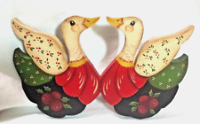 Vtg Hand Painted Wood Wall Plaque Folk Art Two Geese Country Decor M.M. 1986 picture