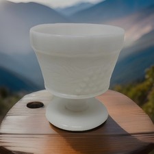 VTG Milk Glass Compote Dessert Sherbet Cup Grape Pattern Pedestal Replacement picture