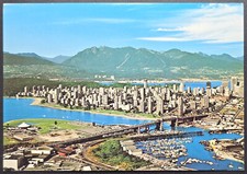 Vintage 1970s Aerial View of English Bay & Downtown Vancouver BC Canada Postcard picture