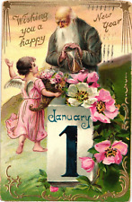 1911 Tuck's Angel HAPPY NEW YEAR Embossed Floral Postcard picture