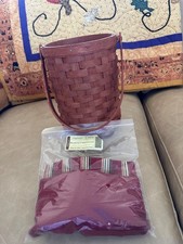 Longaberger Beverage Carrier Basket, New, with Holiday Stripe/Paprika Liner picture