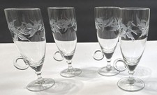 Set of 4 Vintage Acid Etched Irish Coffee Mugs w/ Loop Ring Handle Excellent  picture