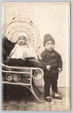 RPPC Little Boy And His Sister In Studio c1910  Real Photo Postcard picture