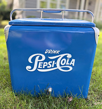 Vintage 1950’s Blue Pepsi-Cola Embossed Metal Picnic Cooler Ice Chest/Box KY picture
