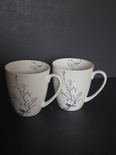 Roscher & Co Spring Blue Bird Fine Bone China Mugs Cherry Blossom Set of 2 picture