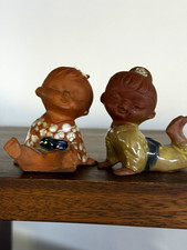 Vintage 1950’s Japan es Ceramic Baby Figurines Set 2 Matte Brown collectors item picture