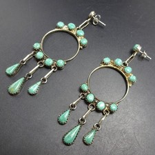 VIVIANITA BOOQUA Zuni Snake Eye Petit Point TURQUOISE EARRINGS Sterling Silver picture