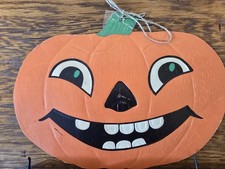 Vintage Luhrs USA Halloween Happy Jack O Lantern Pumpkin Diecut Rare T.G & Y Tag picture
