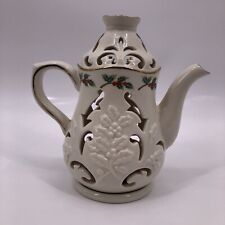 Partylite Holly and Ivy Teapot Candle Holder with Base Ivory Porcelain P7256 picture