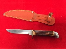 Vintage Antique ATCo Japan Antler Stag Fixed Blade Hunting Dagger Knife Old picture