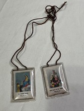 Vintage Catholic Brown Scapular St Simon Stock Our Lady Mount Carmel Pair picture