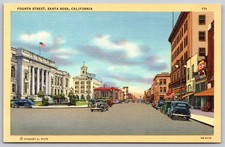 Fourth Street Santa Rosa California Classic Cars Buildings Postcard PC439 picture