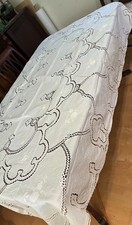 Vintage Ann's Shanghai Hand Embroidered Cotton Tablecloth Set 13 Pc 72x108 NOS picture