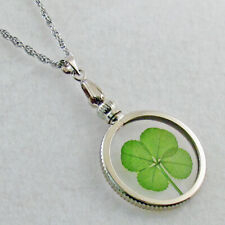 Good Luck Charm Silver Necklace with a Real Four Leaf Clover Item SN-4J picture