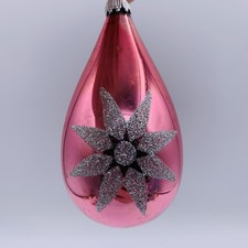 Vtg West German Pink Mercury Glass Teardrop Christmas Ornament Retro Starburst picture